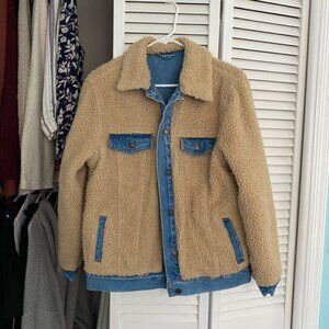 Denim/faux fur reversible jacket